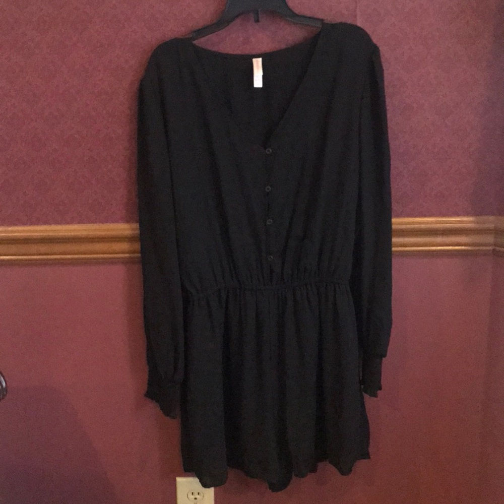 Xhiliration Black long Sleeve Sheer Back Romper